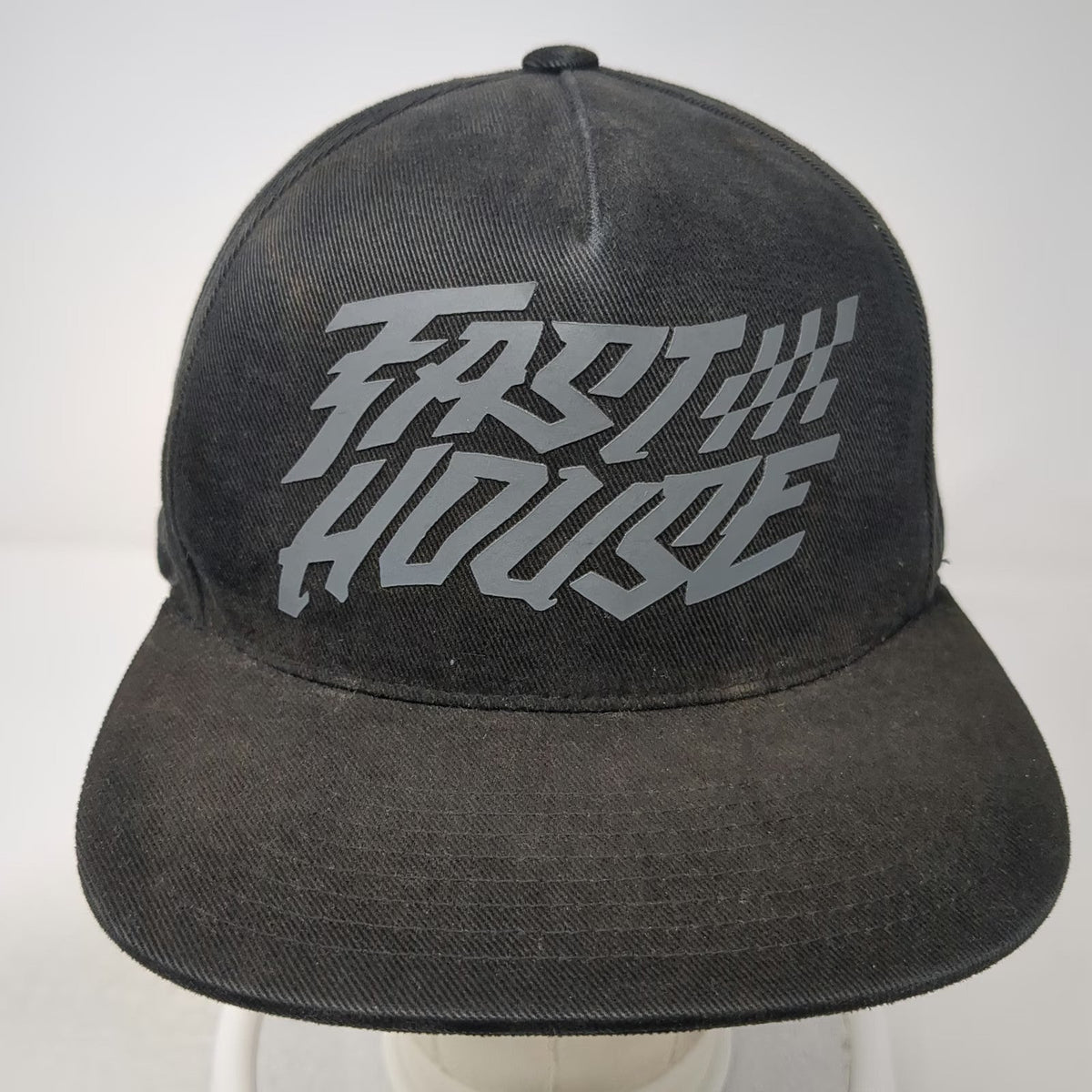 Fasthouse Snapback Hat Black One Size Skull Checkered Flag Cotton Graphic