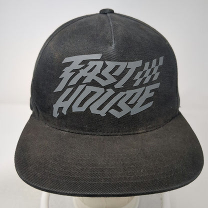 Fasthouse Snapback Hat Black One Size Skull Checkered Flag Cotton Graphic