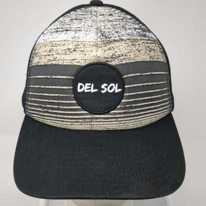 Del Sol Trucker Hat Black One Size Snapback Mesh Back Graphic Under Brim Striped
