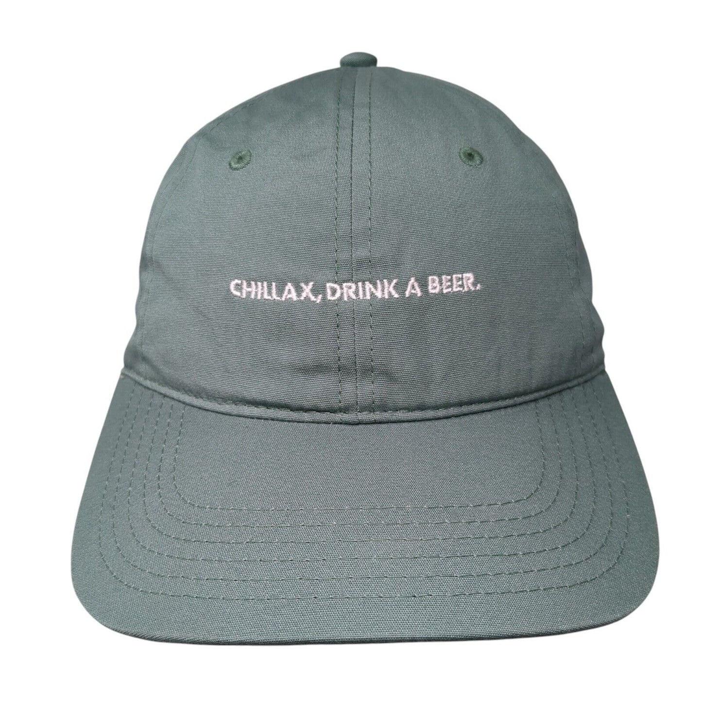 Chillax Drink A Beer Slideback Hat Green OS Adjustable Davie Embroidered Cotton