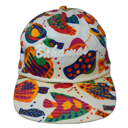 Winner 5 Panel White Blue Green One Size Tropical Fish Print Rope Bahamas Hat
