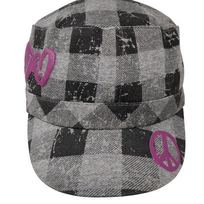 Joe Boxer Slideback Cadet Army Hat Multi One Size Buffalo Plaid Peace