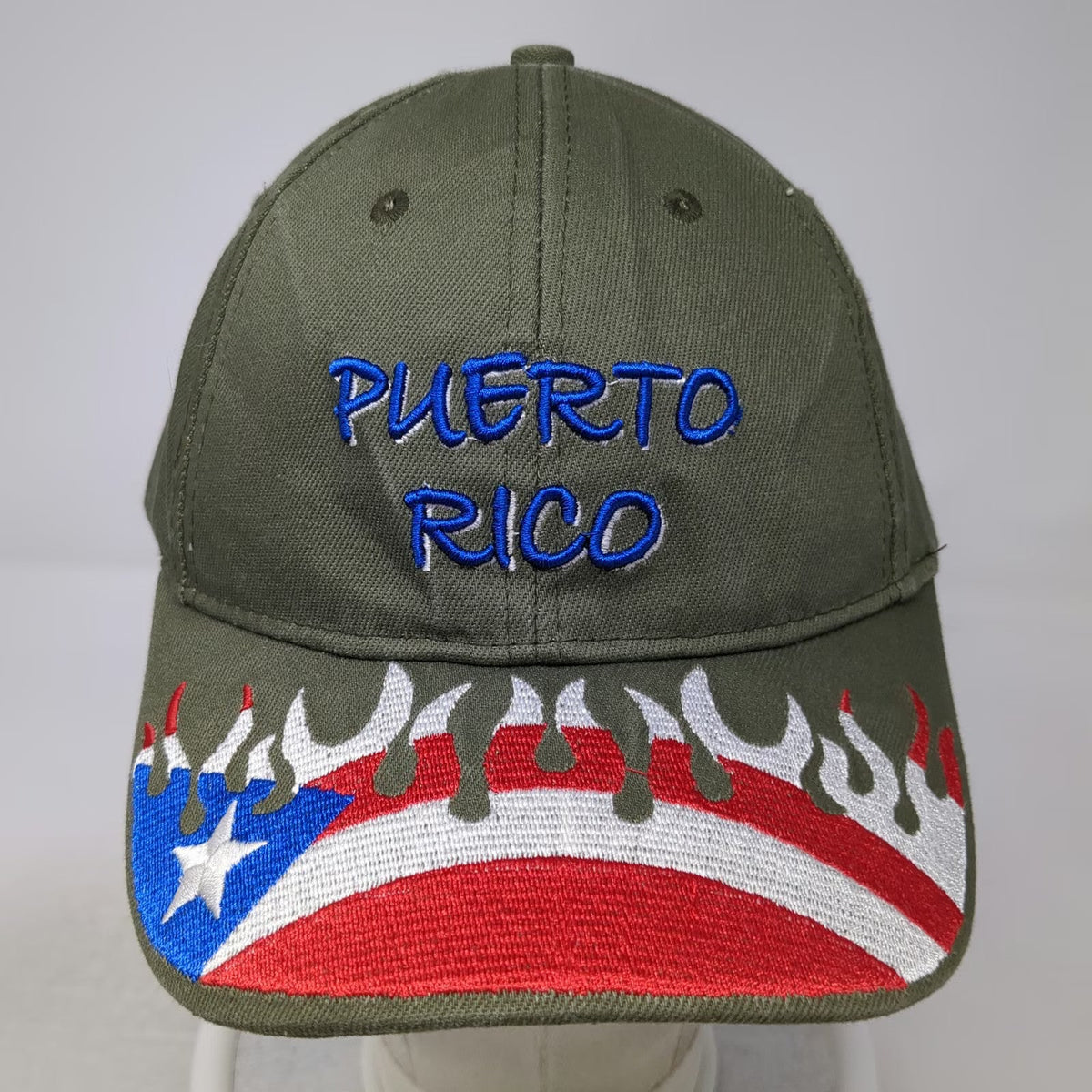 Green One Size Baseball Cap Puerto Rico Flag Flame Graphic Embroidery Cotton Hat