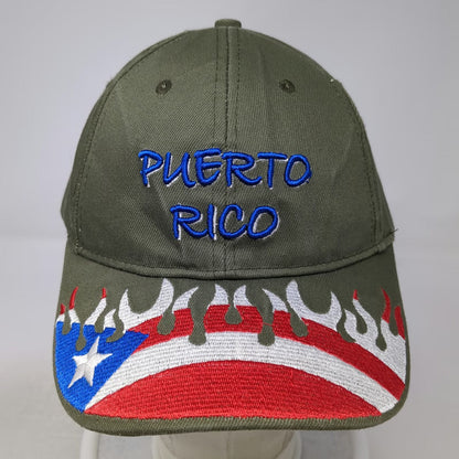 Green One Size Baseball Cap Puerto Rico Flag Flame Graphic Embroidery Cotton Hat