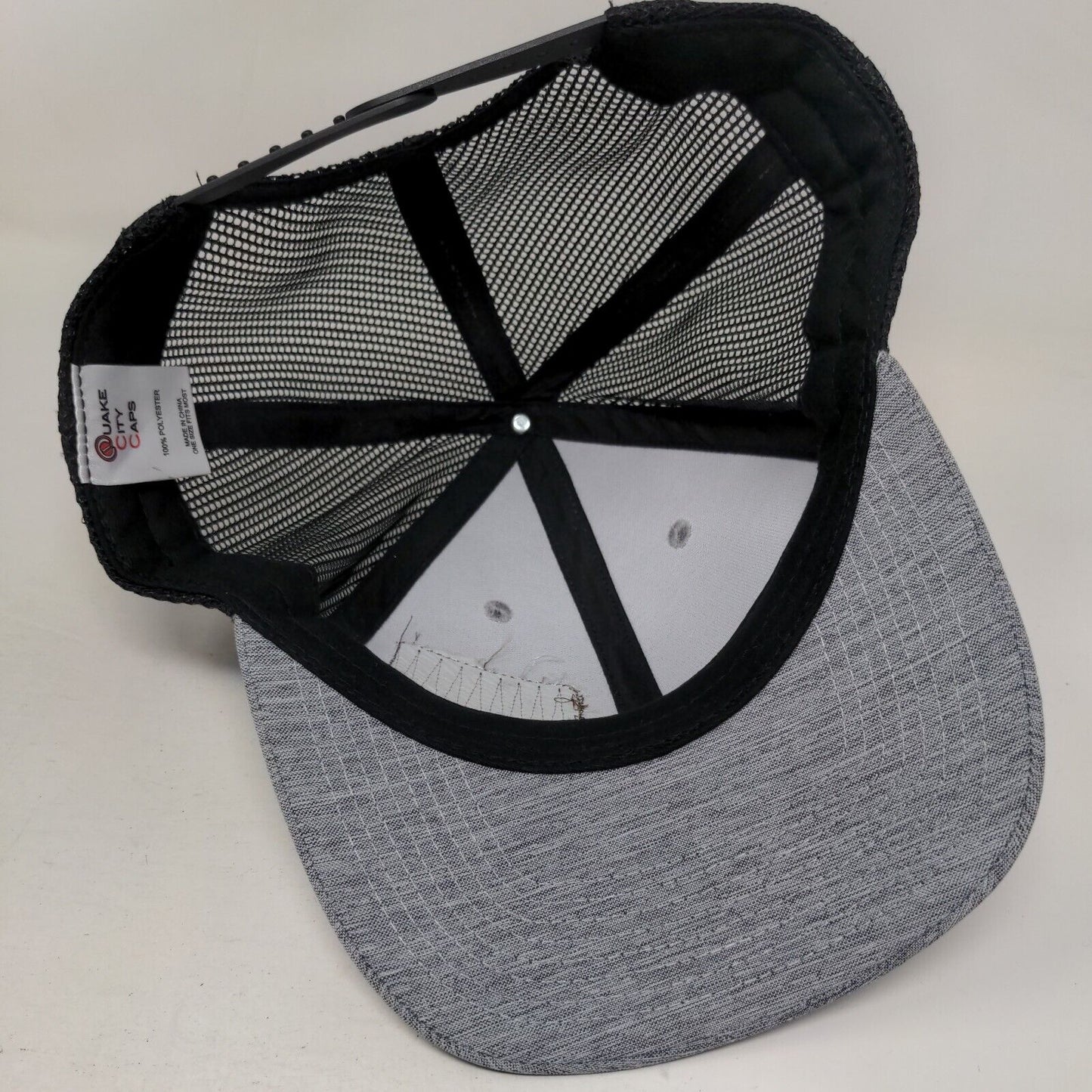 Channel Leather Patch Snapback Mesh Back Trucker Hat Gray OSFM 6 Panel