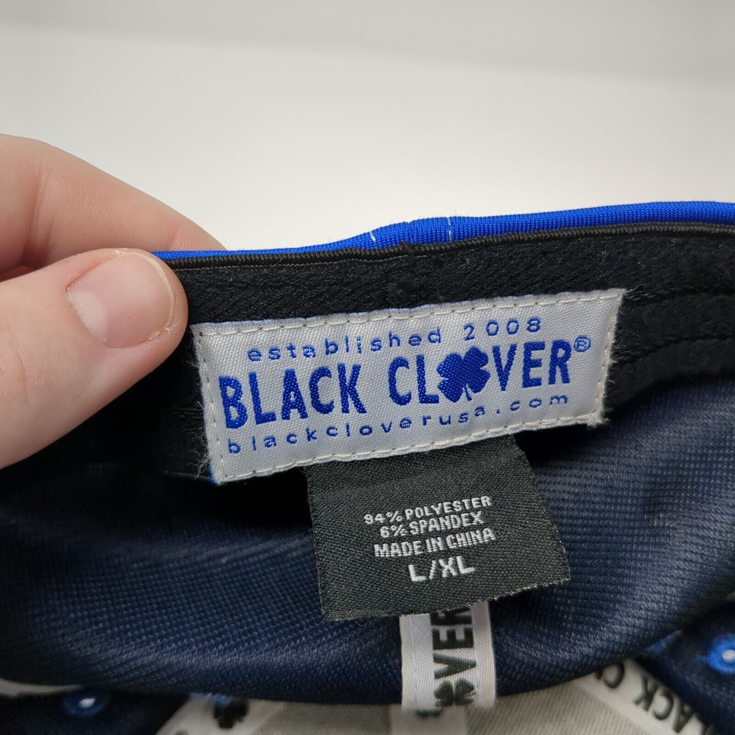 Black Clover Fitted Hat Blue L/XL Think Young & Live Lucky 6 Panel