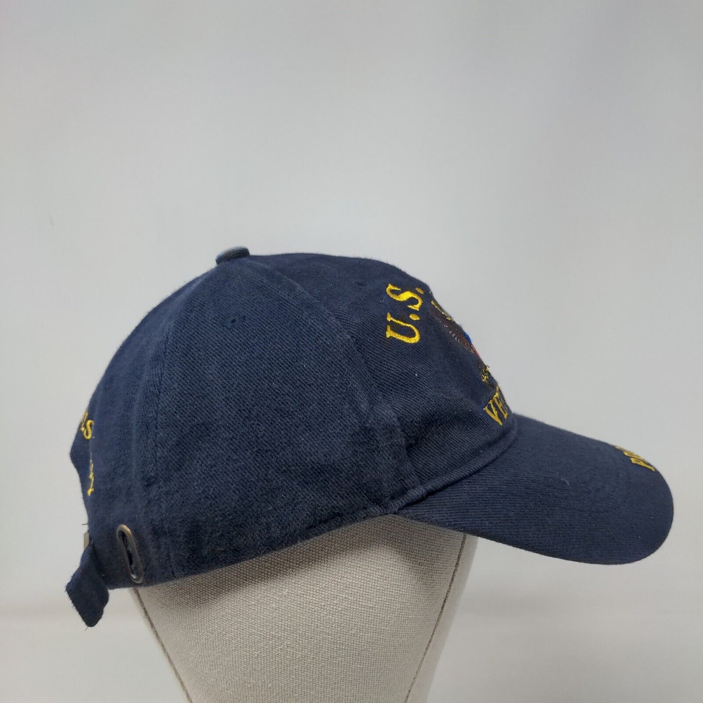US Navy Veteran Proudly Served Slideback Hat Blue One Size Embroidered Logo