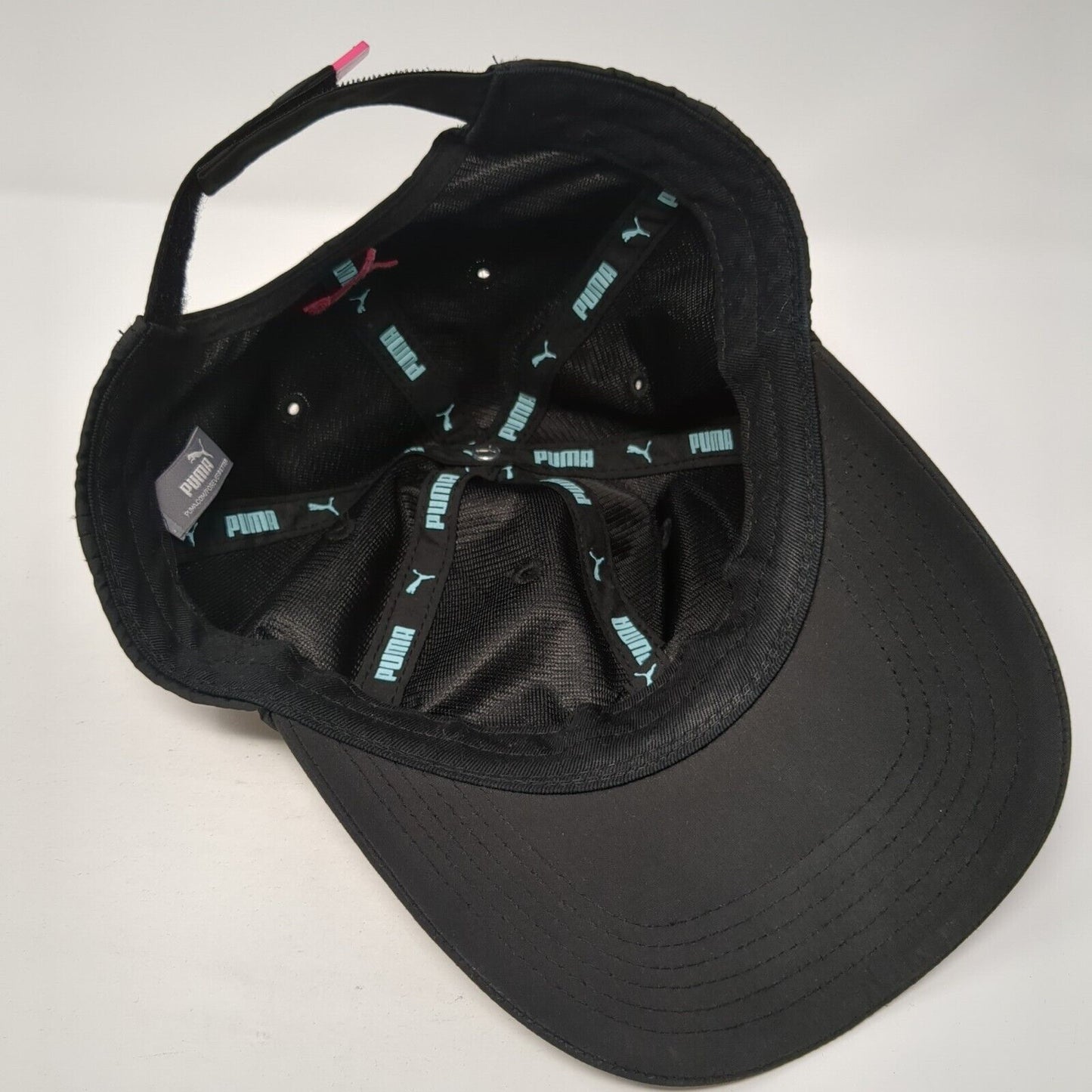 PUMA Strapback Hat Black One Size Adjustable Embroidered Vented Holes 6 Panel