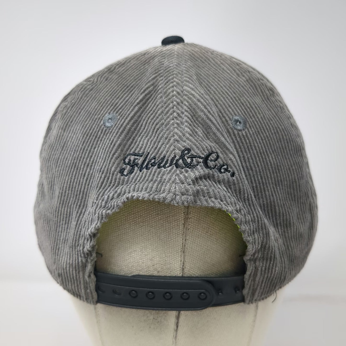 Flow & Co. Snapback Gray Black Green Hat OS Corduroy Rage 3D Puff Flat Brim