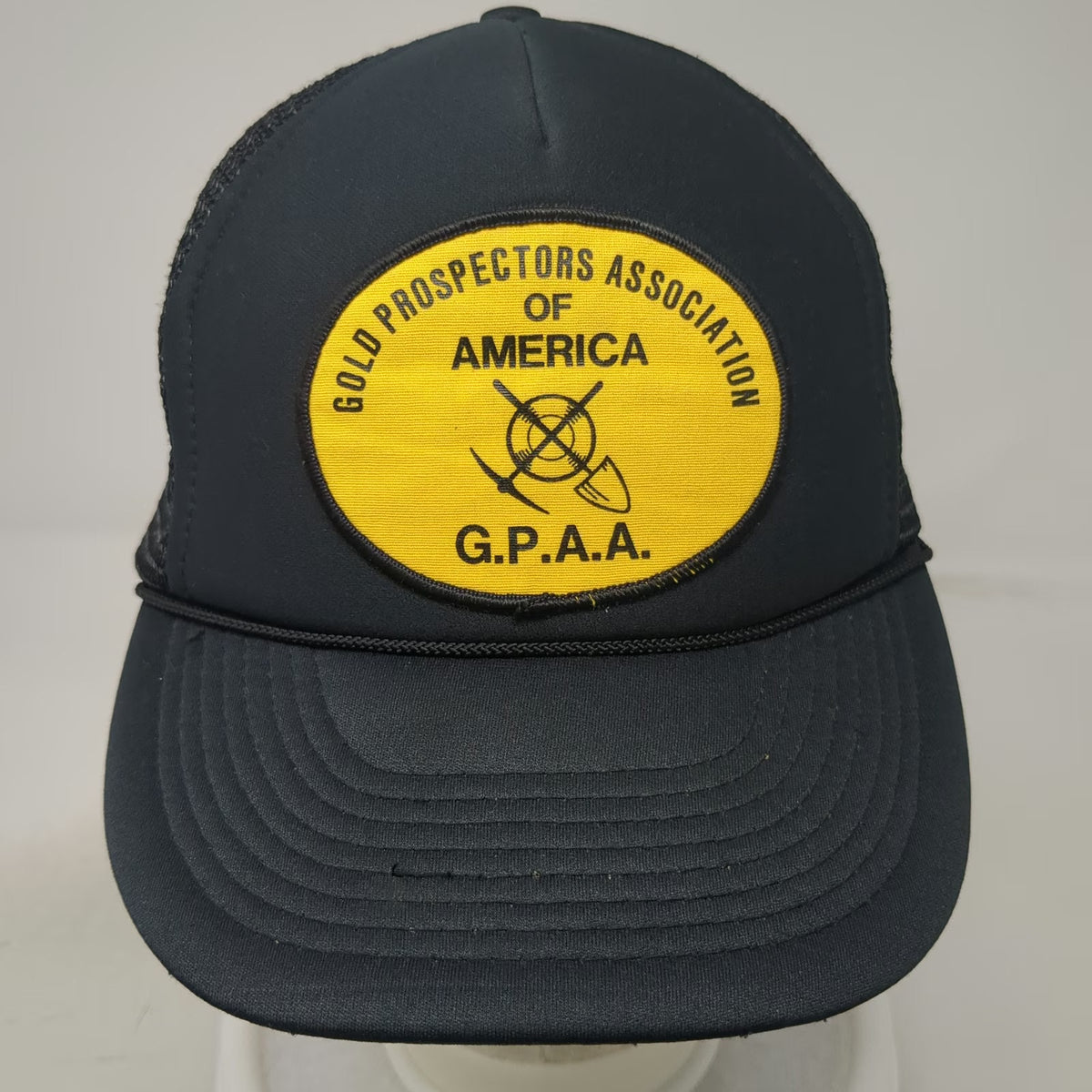 Camco Black Trucker Hat OSFM Mesh Gold Prospectors Association America GPAA Rope