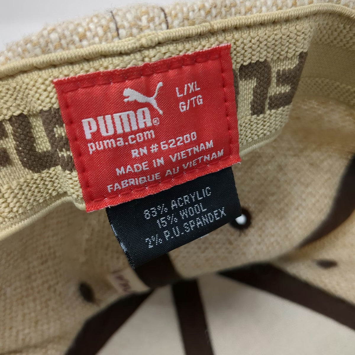 Puma Baseball Cap Beige XL Flexfit Wool Blend Embroidered Logo Hat Athletic