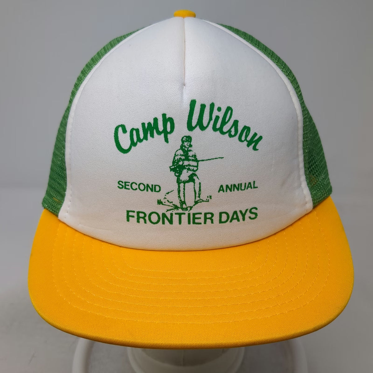 Sportcap Trucker Hat White Green Yellow L Camp Wilson Frontier Days Mesh Print
