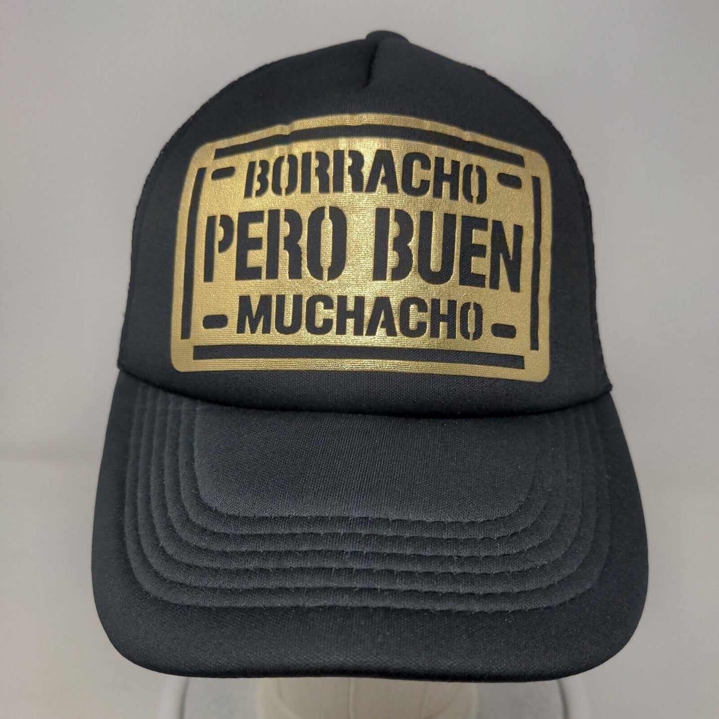 Borracho Pero Buen Muchacho Snapback Trucker Hat Black One Size Mesh Back