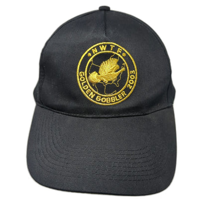 NWTF 5 Panel Black Hat One Size Golden Gobbler 2003 Embroidered Turkey Slideback