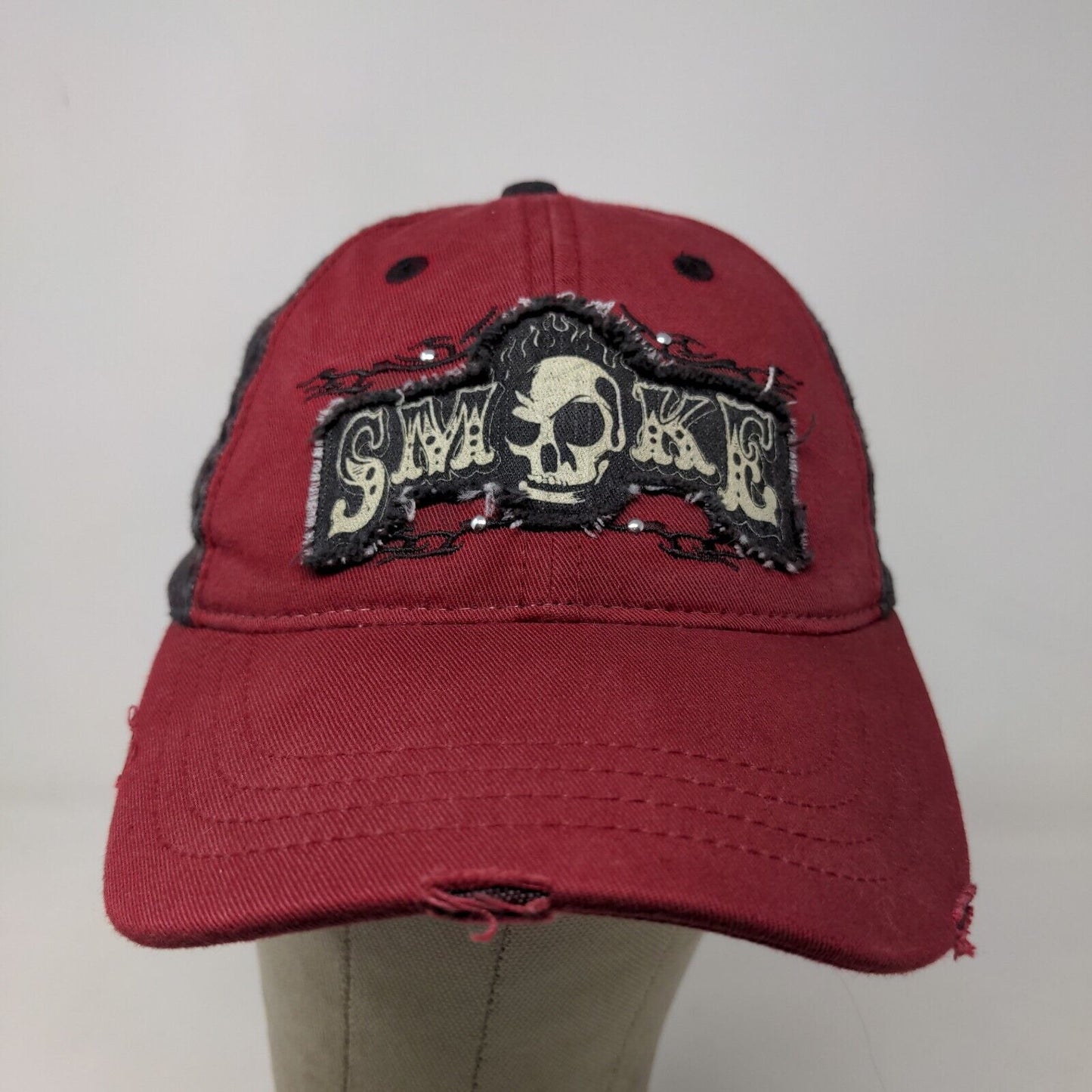 Smoke Men's Strapback Hat Red OSFA Embroidered Patch Logo Cotton Blend