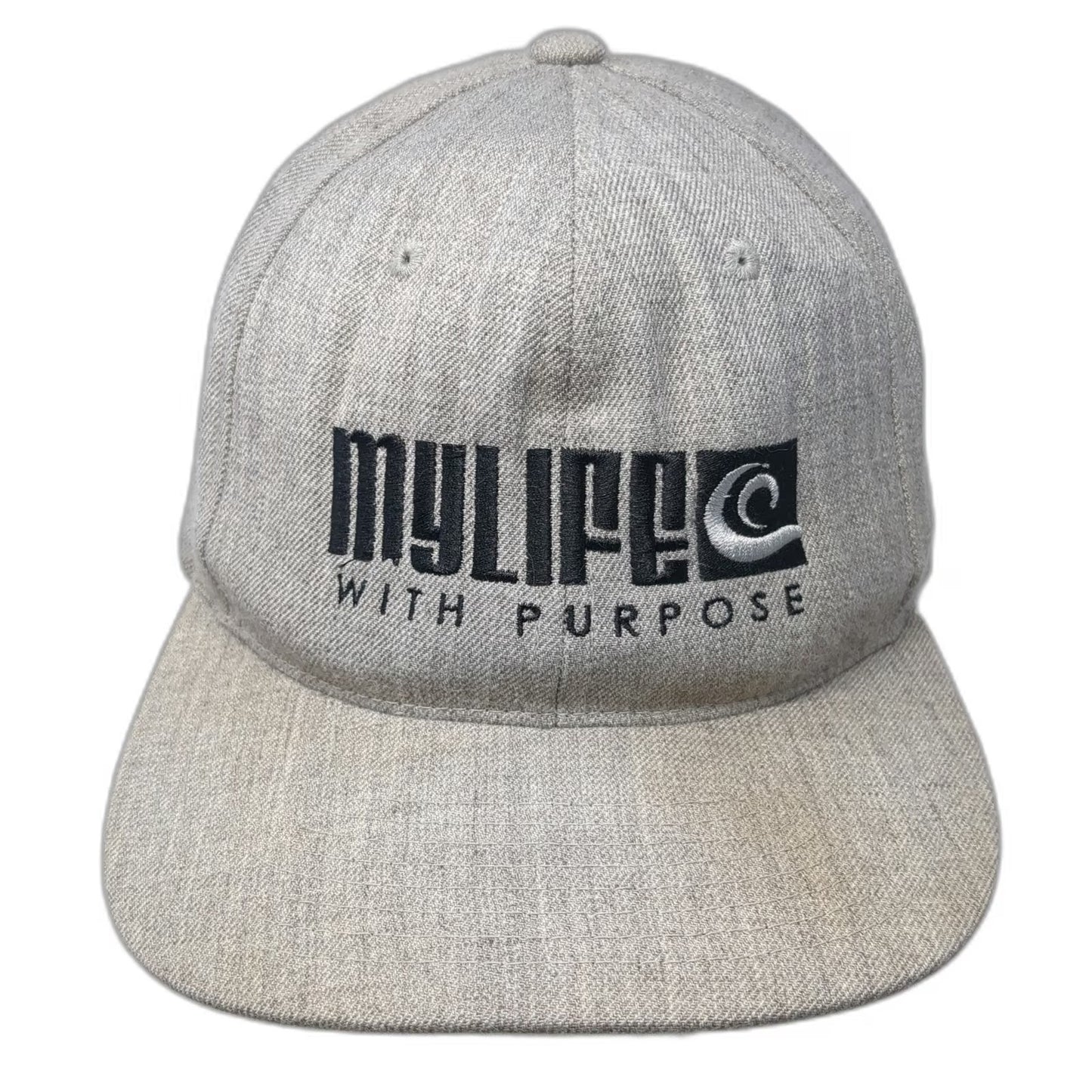 Yupoong Snapback Hat Gray One Size Green Underbrim Flat Brim Embroidered Wool