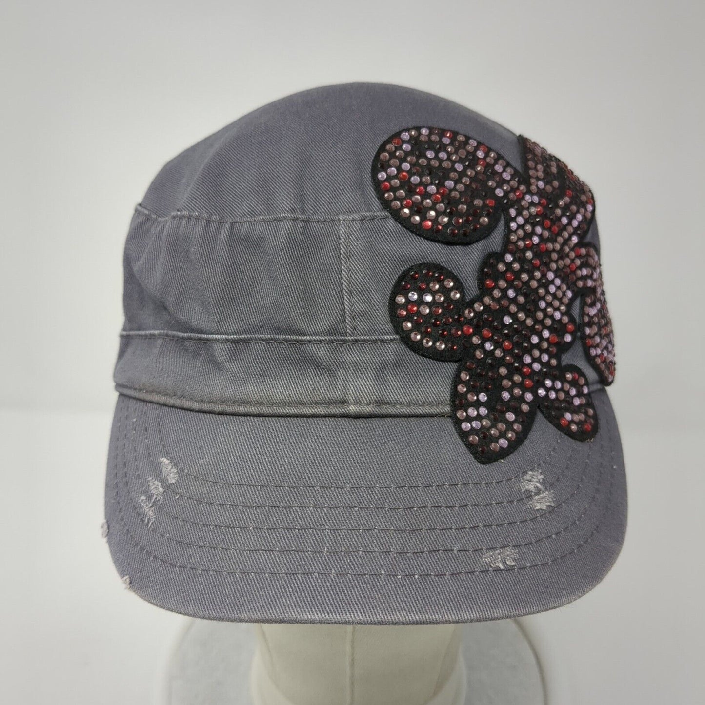 Fleur De Lis Bling Strapback Cadet Army Hat Gray One Size Rhinestone HG