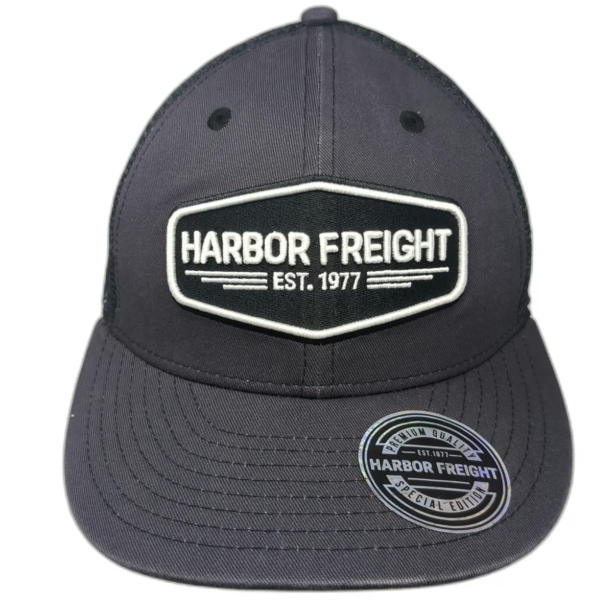 Harbor Freight Trucker Hat Gray One Size Mesh Snapback Logo Patch HFT EST 1977