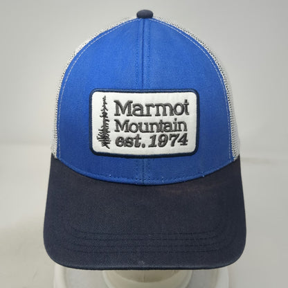Marmot Trucker Hat Blue One Size Mesh Back Mountain Patch Snapback Curved Brim
