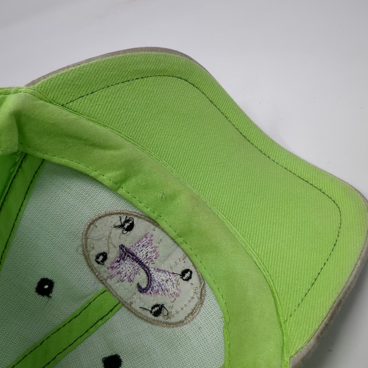 Baseball Cap Green One Size Purple Fishing Fly Lure Slideback Tan Contrast Hat
