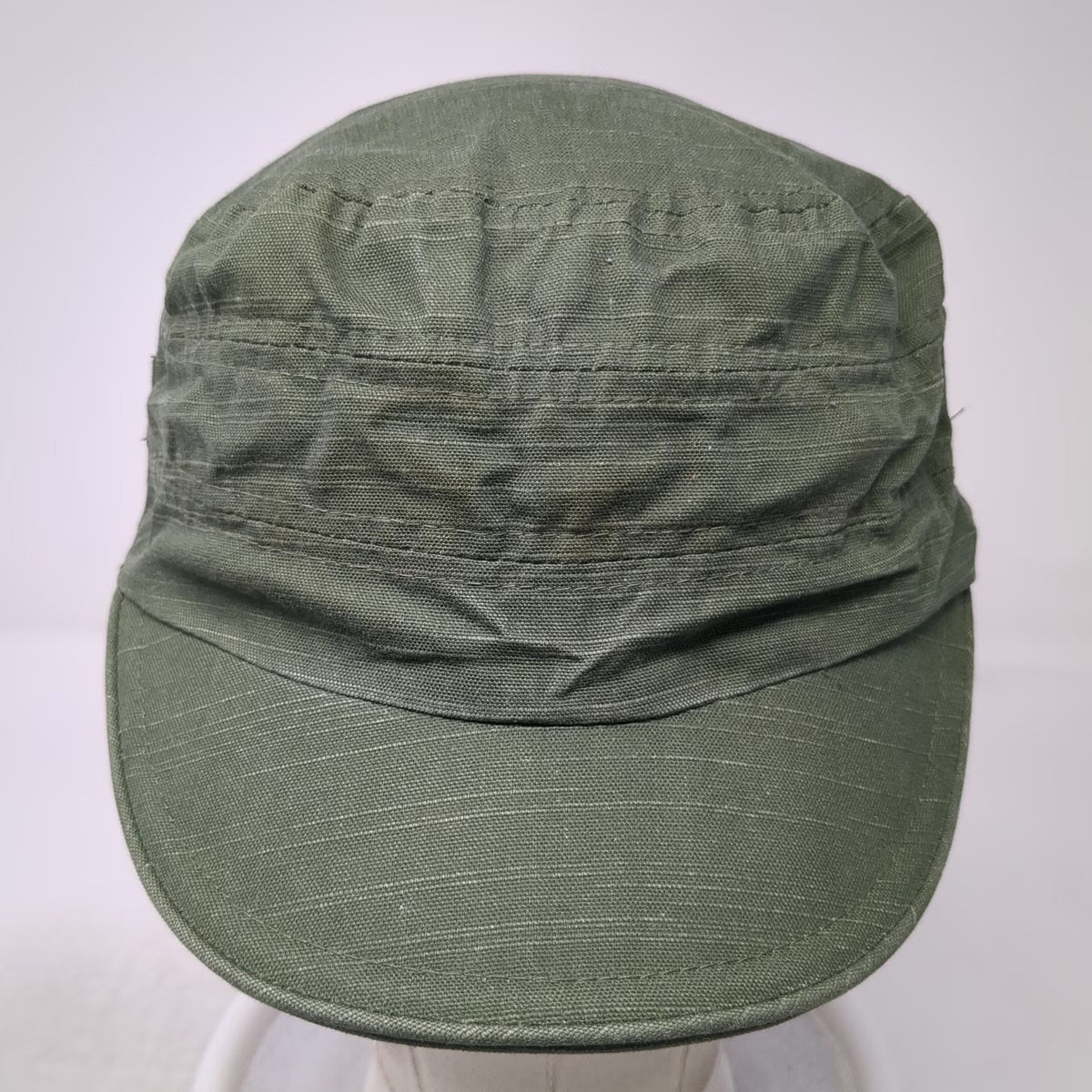 Army Cap Hat Green One Size Side Buttons Elastic Back Gathered Crown Plain Top