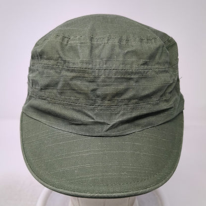 Army Cap Hat Green One Size Side Buttons Elastic Back Gathered Crown Plain Top