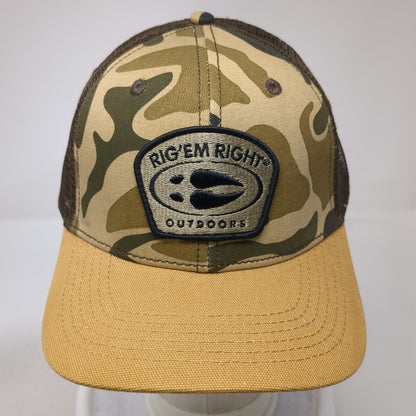 Rig'Em Right Trucker Hat Beige One Size Camo Mesh Snapback Duck Outdoors Logo