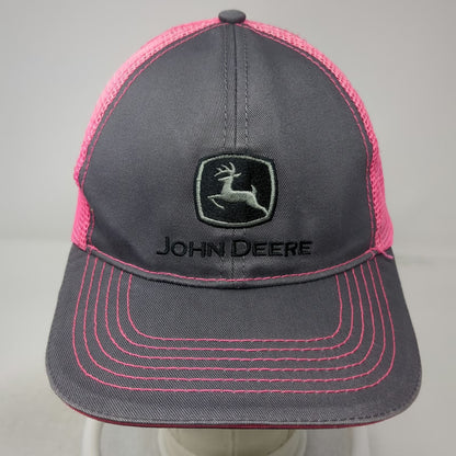 John Deere Trucker Hat Gray Pink One Size Mesh Back Snapback Graphic Embroidered