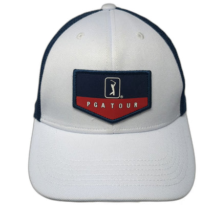 PGA Tour Trucker Hat White Blue One Size Mesh Snapback Golf Patch Pro Series