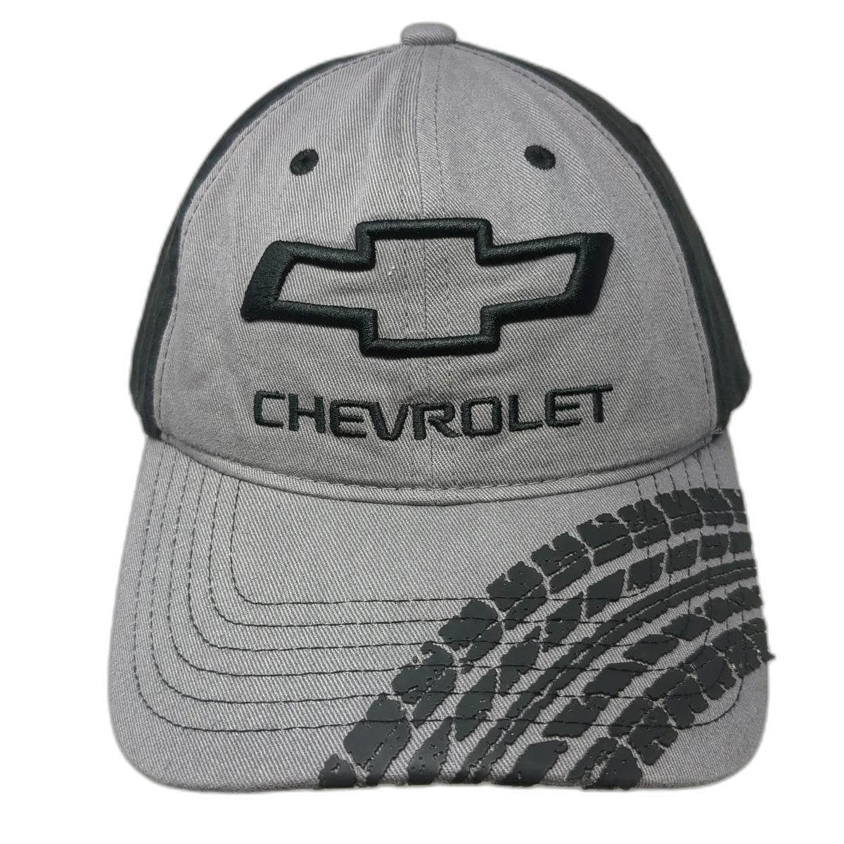Chevrolet Baseball Cap Gray Black One Size Tire Tread Graphic Slideback GM Hat