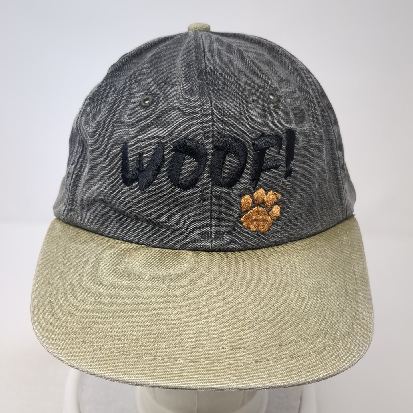 Woof! Paw Slideback Hat Gray One Size Adjustable Leather Strap Colorblock