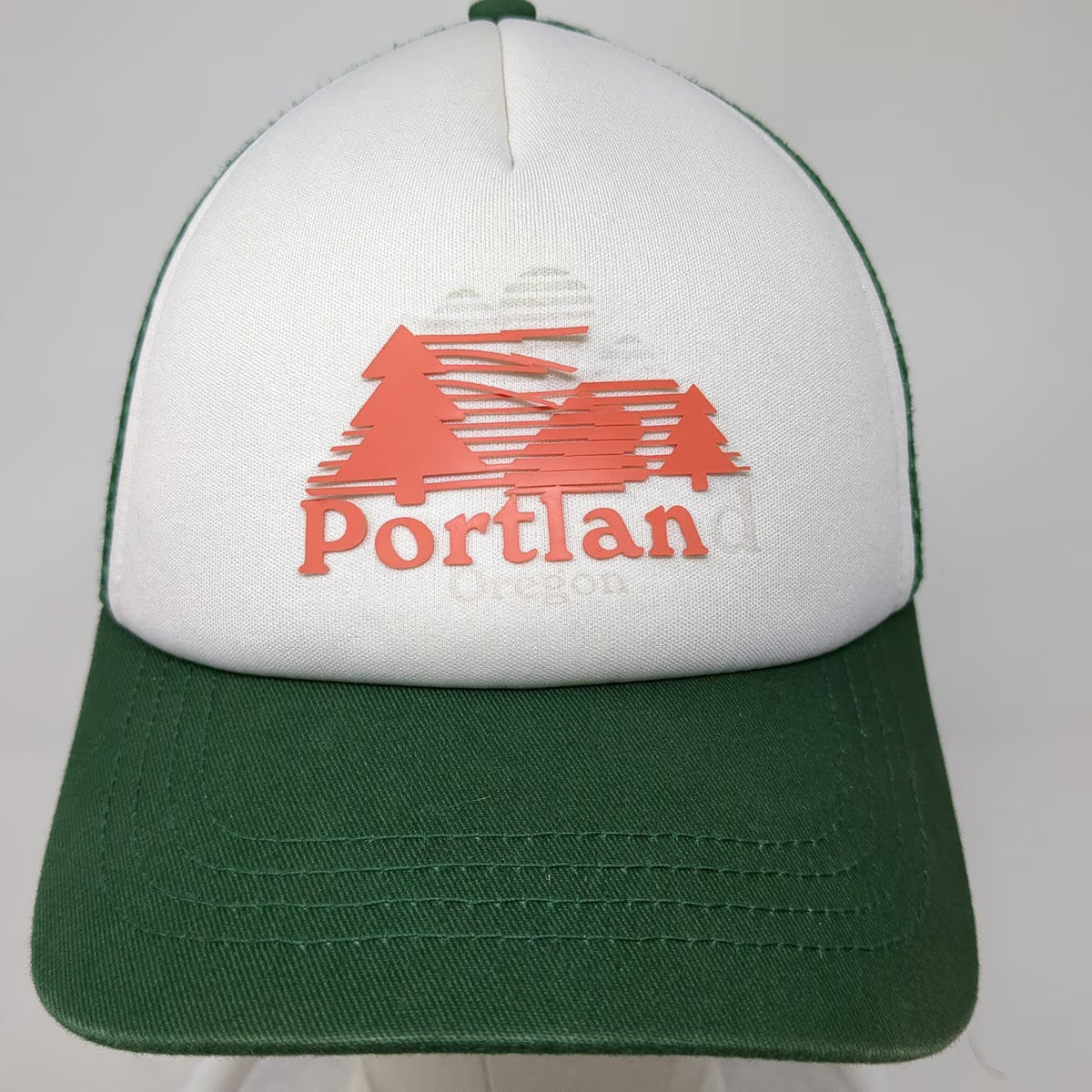 Portland Gear Trucker Hat Green White One Size Snapback Mesh Oregon Pine Trees