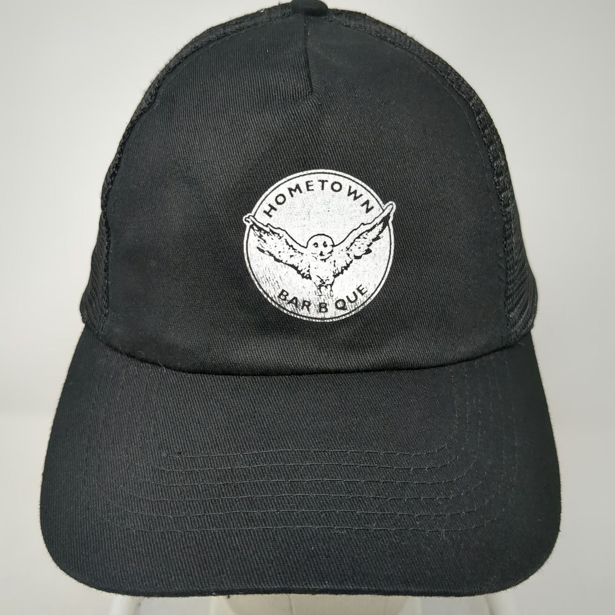 HitWear Hometown Bar B Que Trucker Hat Black One Size Snapback Mesh Owl Logo