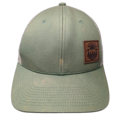 Little Bay Root Trucker Hat Green One Size Oregon Mountain Leather Patch Mesh