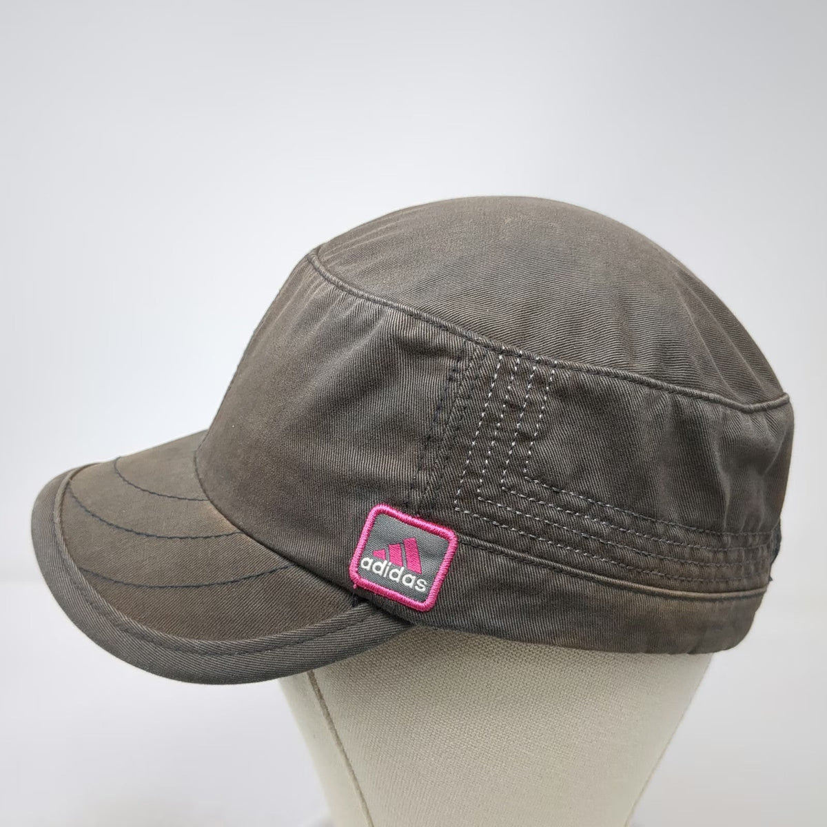 Adidas Army Cap Gray One Size Slideback Plaid Lining Pink Logo Adjustable Hat