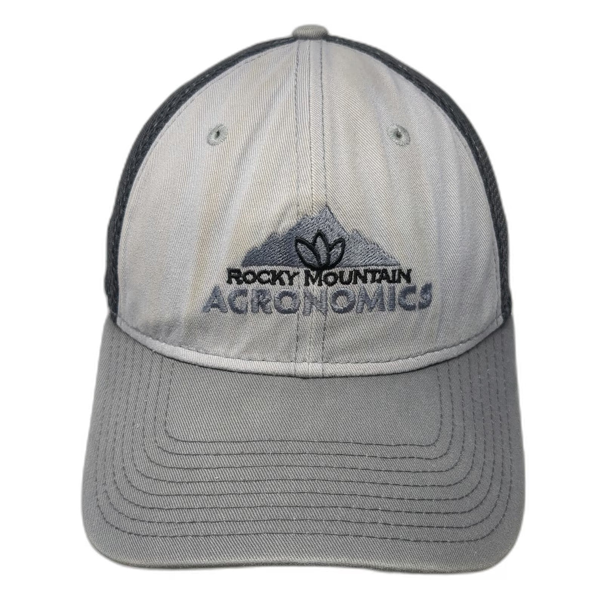 New Era Baseball Cap Gray M Rocky Mountain Agronomics Mesh Stretch Fit Hat
