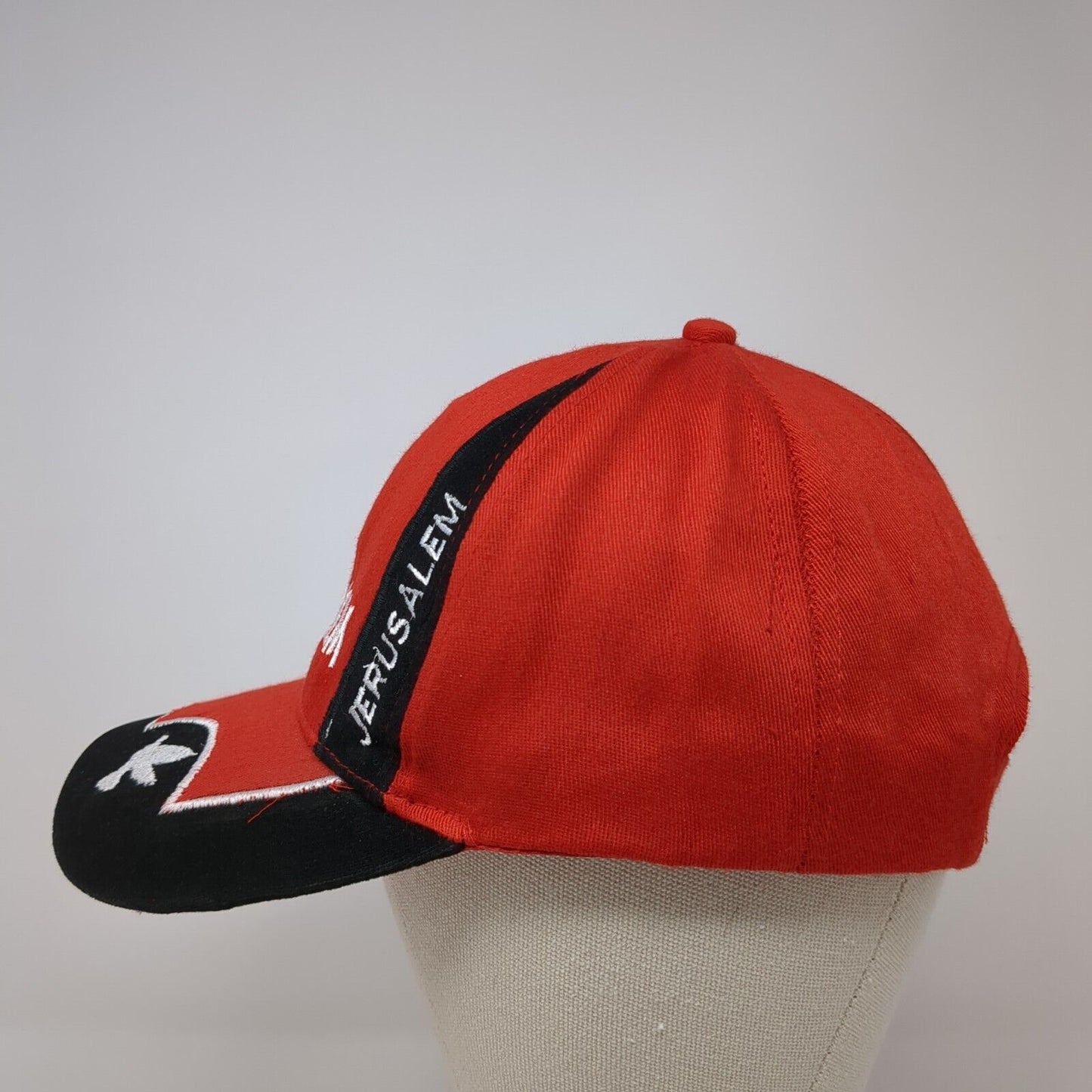 Jerusalem Strapback Hat Red One Size Adjustable Embroidered Patriotic 6 Panel