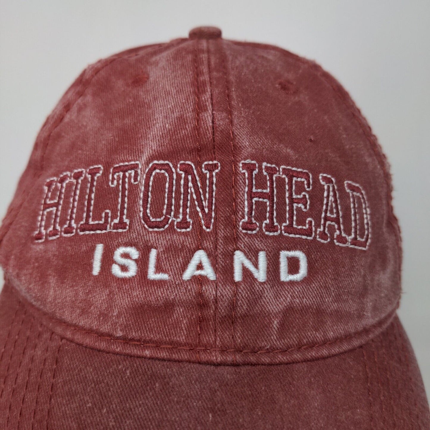 ESY Men's Slideback Hat Red OSFA Embroidered Hilton Head Island Logo Cotton