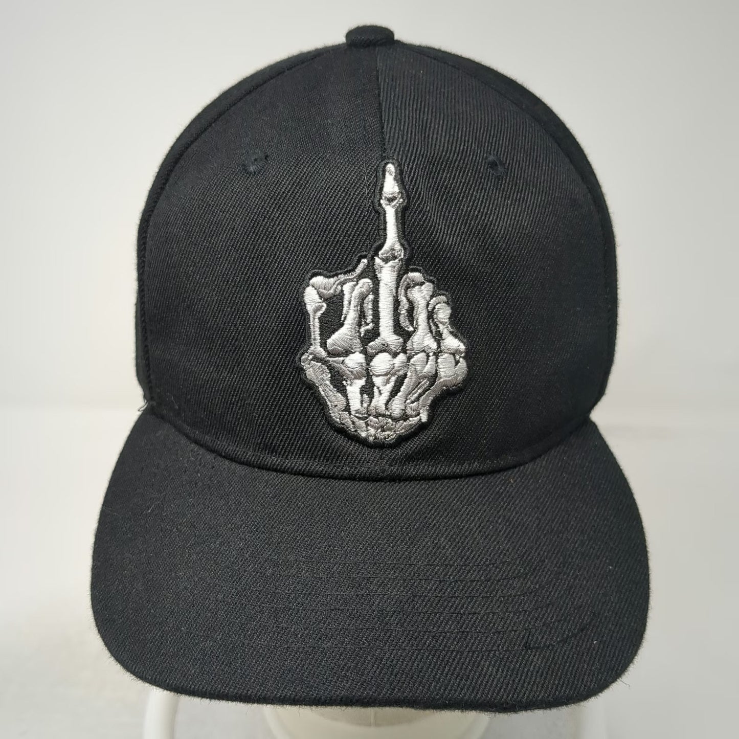 Joycap Snapback Hat Black One Size Skeleton Middle Finger Acrylic Graphic
