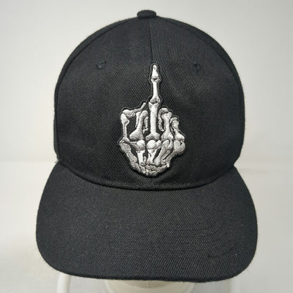 Joycap Snapback Hat Black One Size Skeleton Middle Finger Acrylic Graphic
