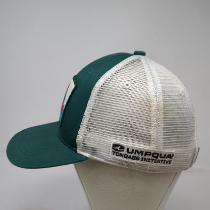Umpqua Trucker Hat Green White One Size Salmon Patch Tongass Initiative Mesh