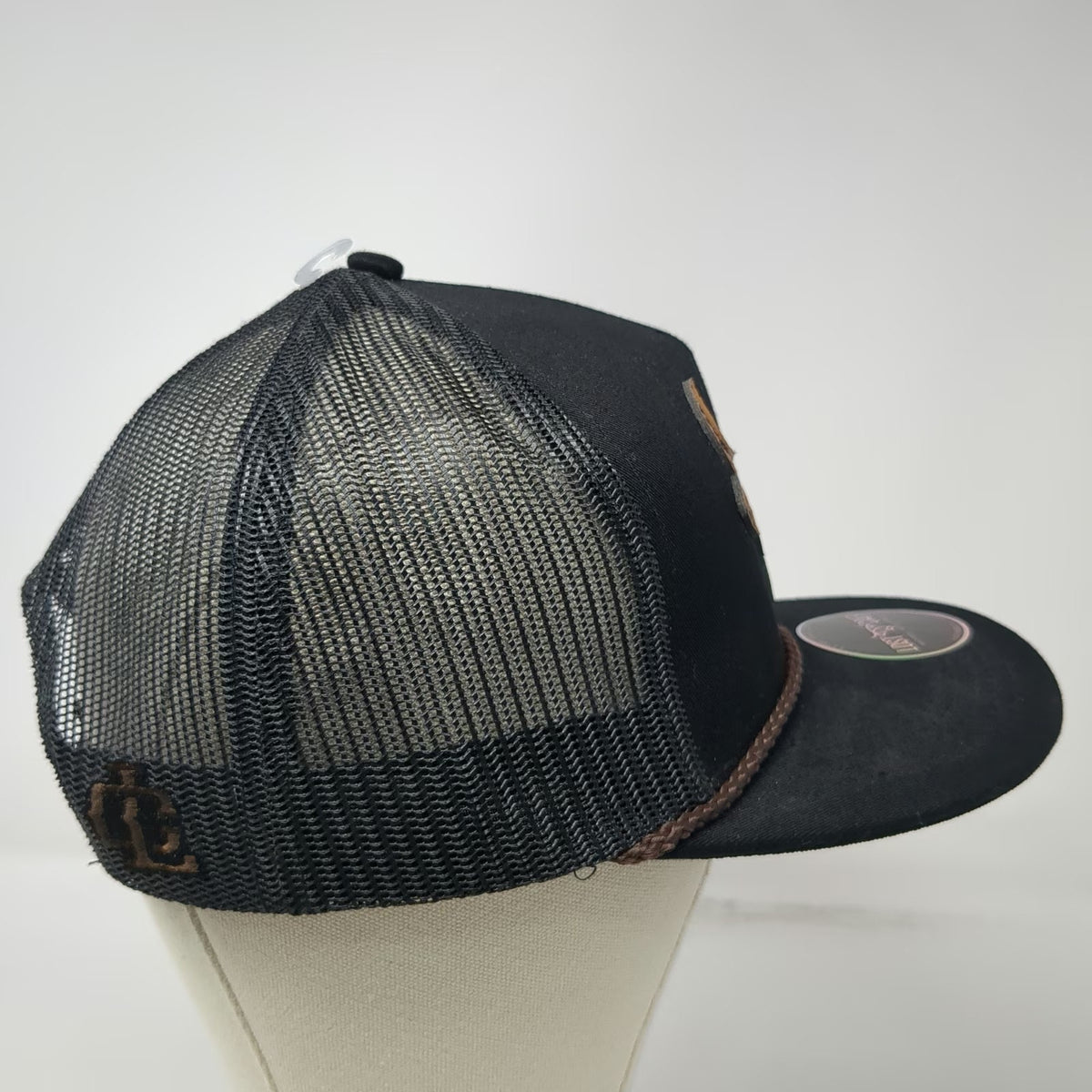 Lost Calf Trucker Hat Black OSFM Bull Patch Mesh Rope Western Buckle W/Tags