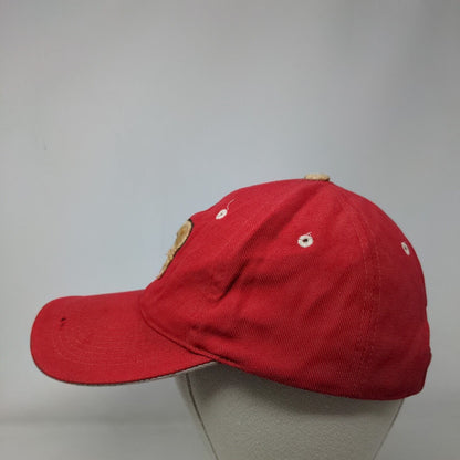 8 Strapback Hat Red One Size Adjustable Embroidered Vented Holes 6 Panel