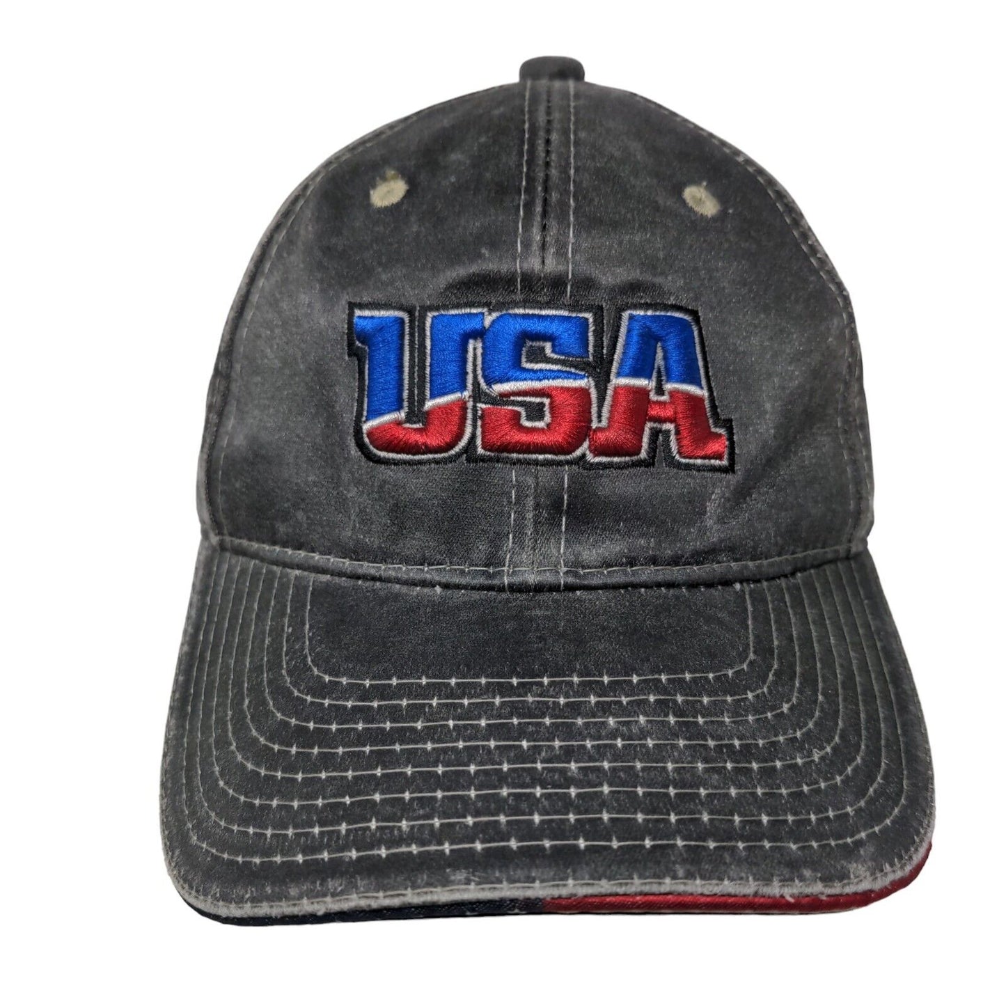 USA Strapback Hat Black OSFM Adjustable Embroidered Patriotic 6 Panel