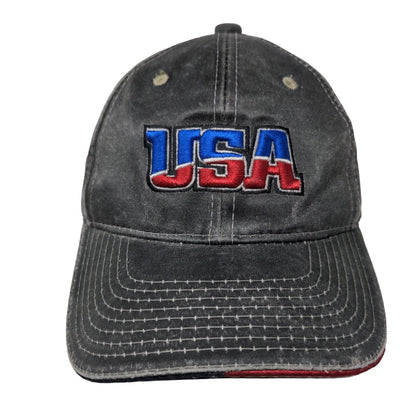 USA Strapback Hat Black OSFM Adjustable Embroidered Patriotic 6 Panel