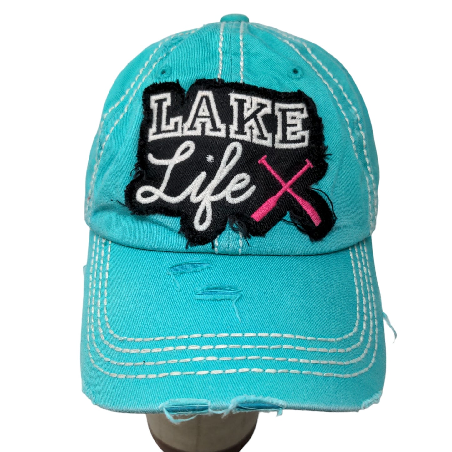 KB Ethos Men's Strapback Hat Green Blue Adjustable Lake Life Logo Distressed