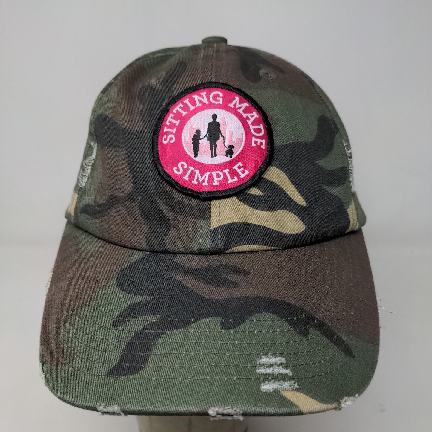 District Women's Slideback Camo Hat Embroidered Sitting Made Simple Logo