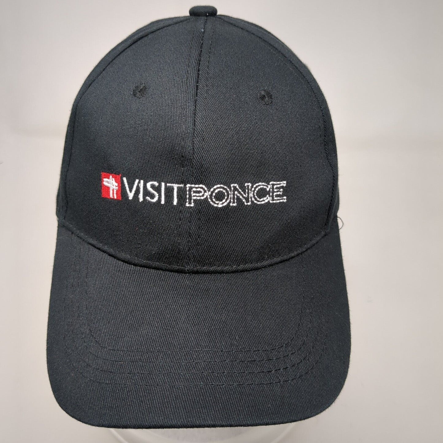 Visit Ponce Slideback Hat Black OSFA Adjustable Embroidered 6 Panel