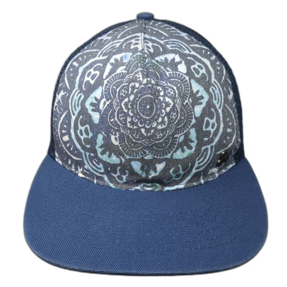 Gypsy & Lolo Trucker Hat Blue OSFM Upcycled Fabric Mandala Pattern Mesh Snapback