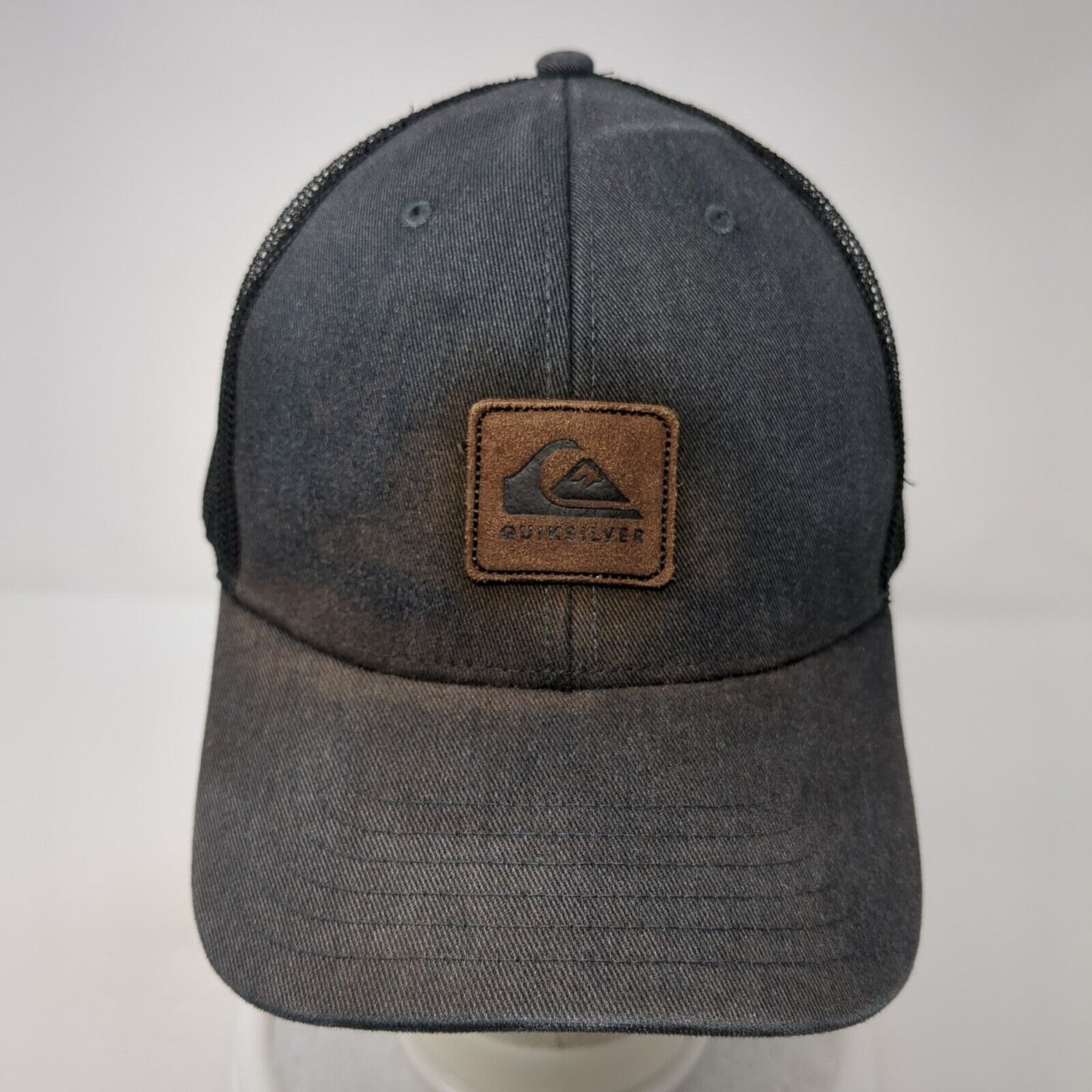 Quicksilver Leather Patch Logo Trucker Hat Gray One Size Mesh Back